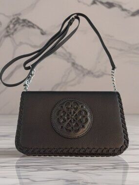 BRIGHTON Ferrara Mini Crossbody Bag Pewter Pebbled Leather Rare .